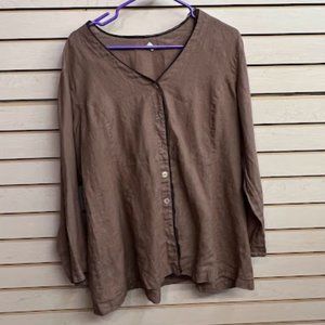 Vintage Brown Linen Button Up Long Sleeve